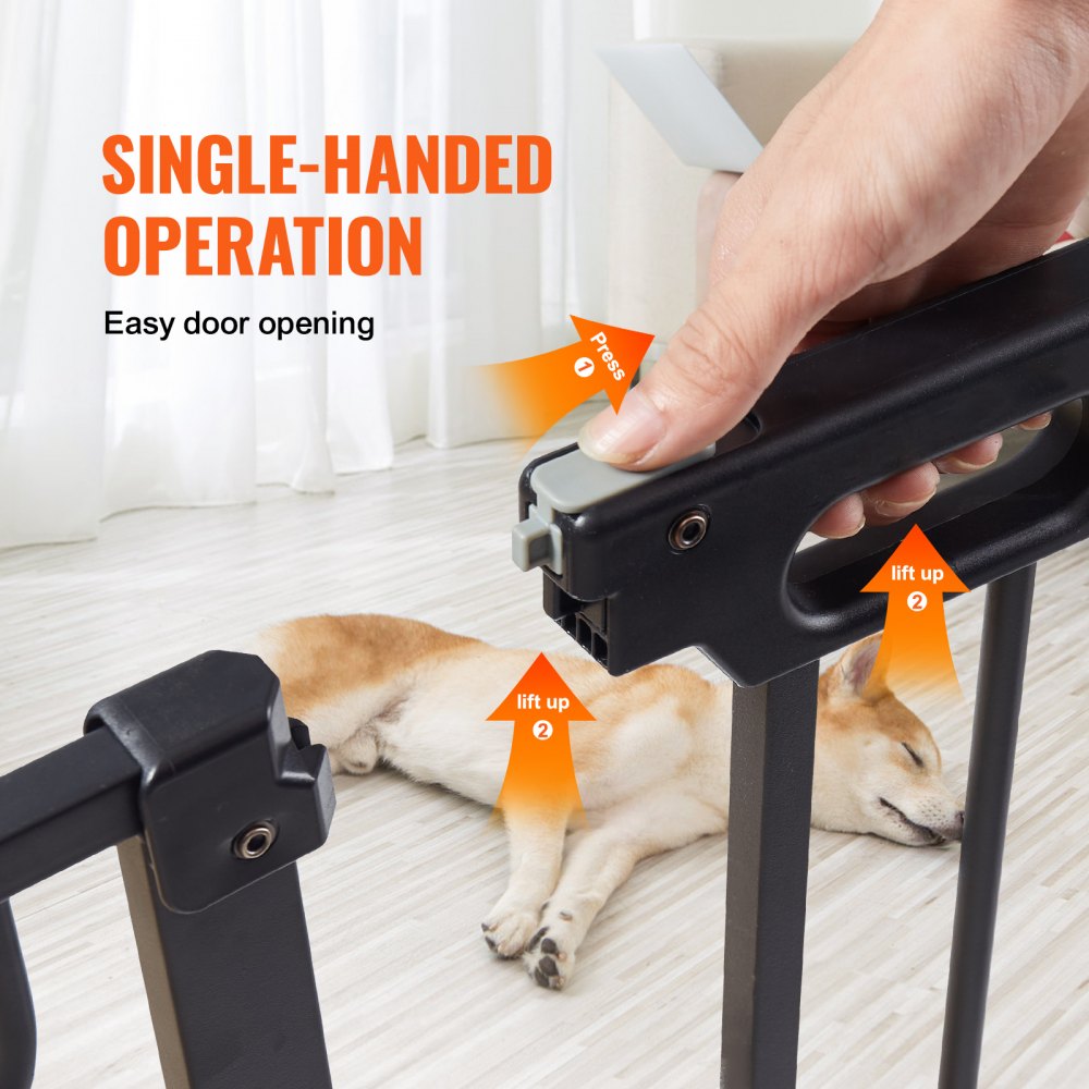 VEVOR Baby Gate, 29.5"-46.4" Extra Wide, 30" High, Dog Gate for Stairs Doorways and House, Easy Step Walk Thru Auto Close Child Gate Pet Security Gate with Pressure Mount Kit and Wall Mount Kit, Black