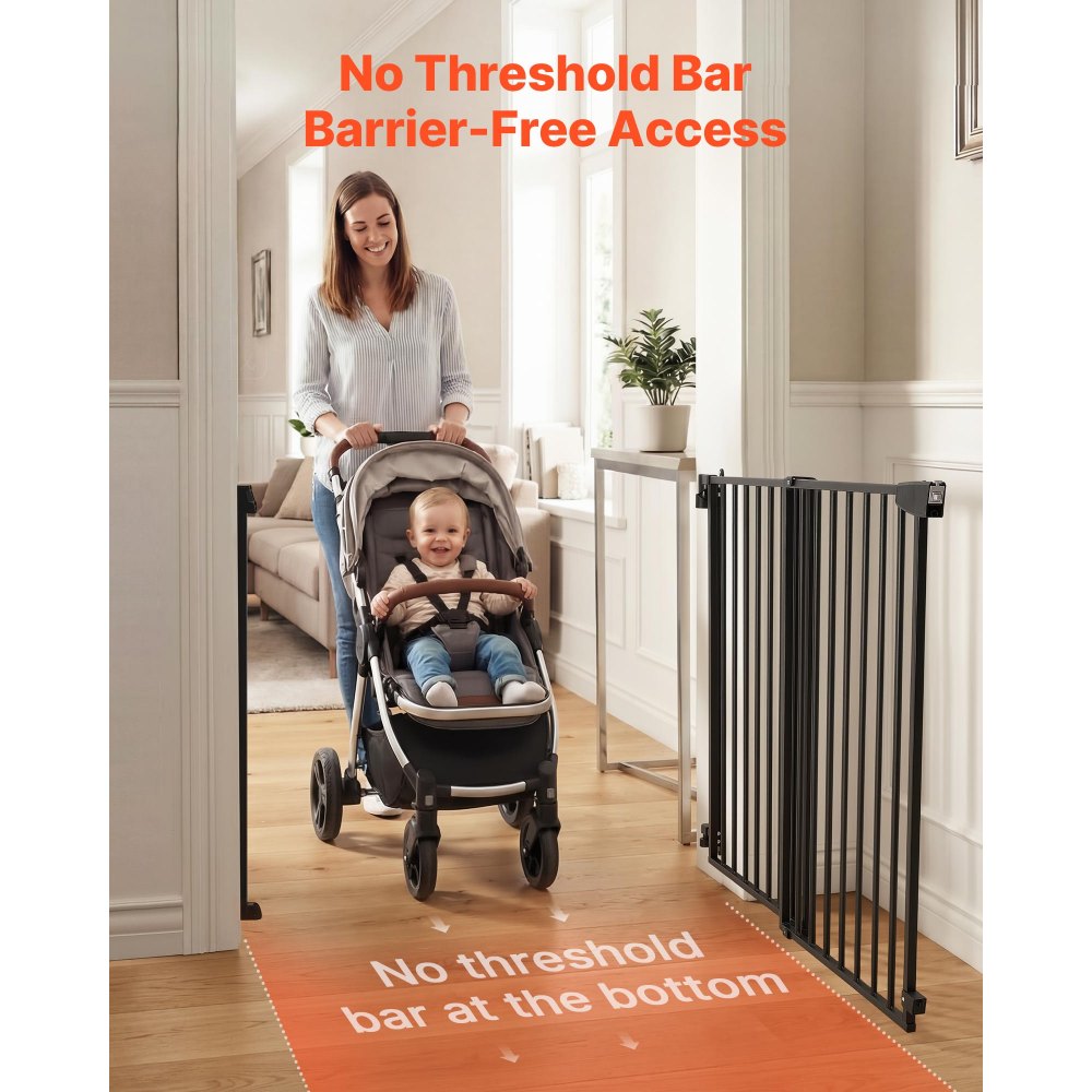 VEVOR Baby Gate for Stairs, 31-48 in Adjustable Width, 30 in High Dog Gate, No Bottom Bar, One-Handed Operation, Easy Drilling Installation with Hardware Kit, for Stairs, Doorways, and House, Black