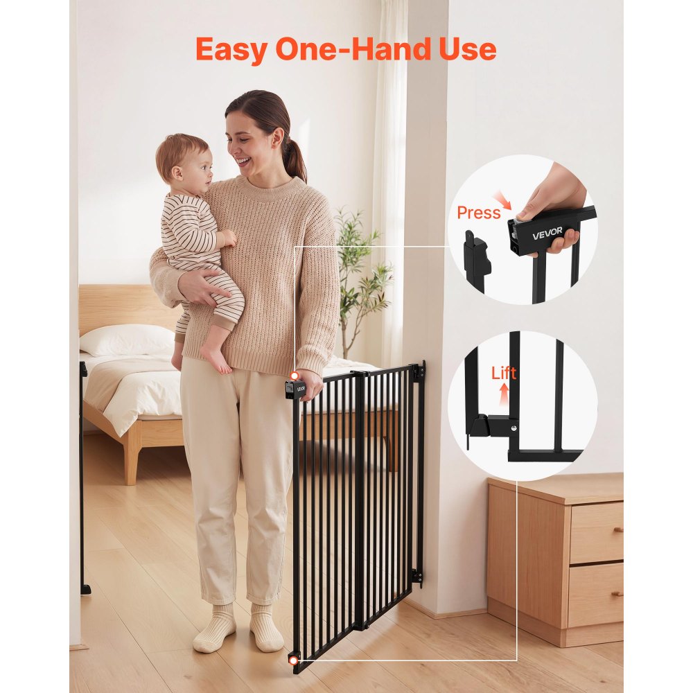 VEVOR Baby Gate for Stairs, 31-48 in Adjustable Width, 30 in High Dog Gate, No Bottom Bar, One-Handed Operation, Easy Drilling Installation with Hardware Kit, for Stairs, Doorways, and House, Black
