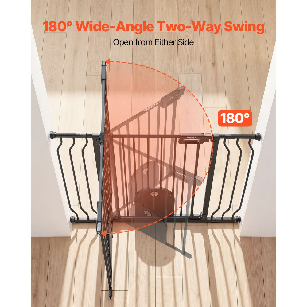 VEVOR Baby Gate for Stairs, 29.5-43 in Adjustable Width, Baby Gate with Adjustable Cat Door, with Pressure Mount Kit and Wall Mount Kit, Secure Metal Pet Door for Stairs, Doorways, and House, Black