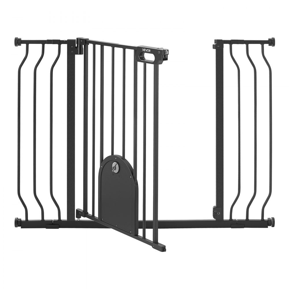 VEVOR Baby Gate for Stairs, 29.5-43 in Adjustable Width, Baby Gate with Adjustable Cat Door, with Pressure Mount Kit and Wall Mount Kit, Secure Metal Pet Door for Stairs, Doorways, and House, Black