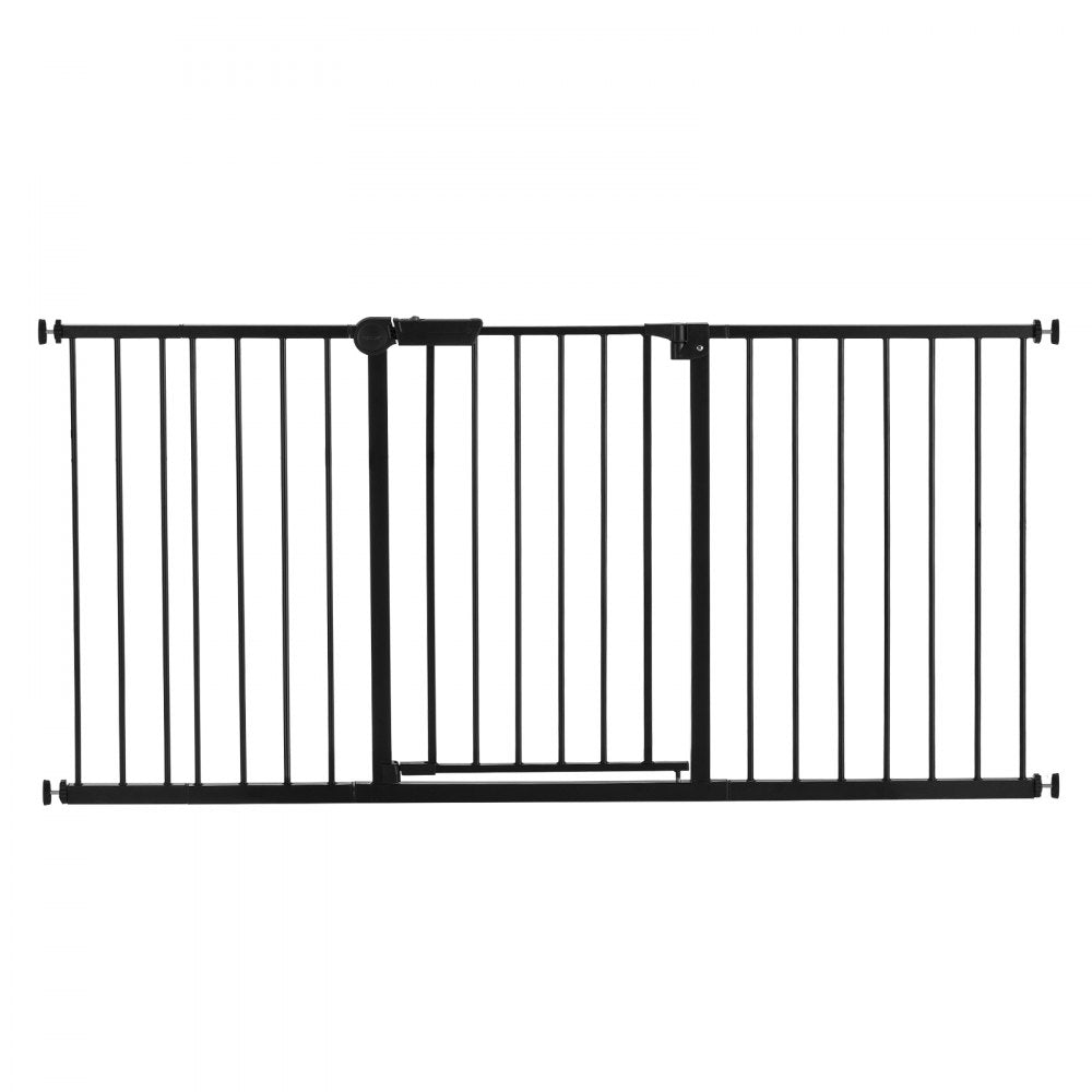 VEVOR Baby Gate, 60.6-63.3 Inches Adjustable Width, 30 Inches High Dog Gate, Easy Step Walk Thru, for Child Pet Security, Pressure Mount Kit, Wall Cups, One-Hand Open, for Stairs and Doorways, Black