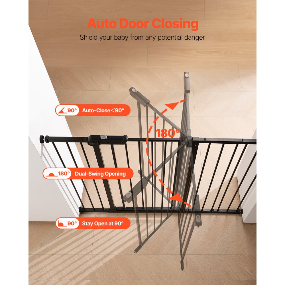 VEVOR Baby Gate, 26-48 Inches Adjustable Width, 36 Inches High Dog Gate, Easy Step Walk Thru, for Child Pet Security, Pressure Mount Kit, Wall Cups, One-Hand Open, for Stairs and Doorways, Black