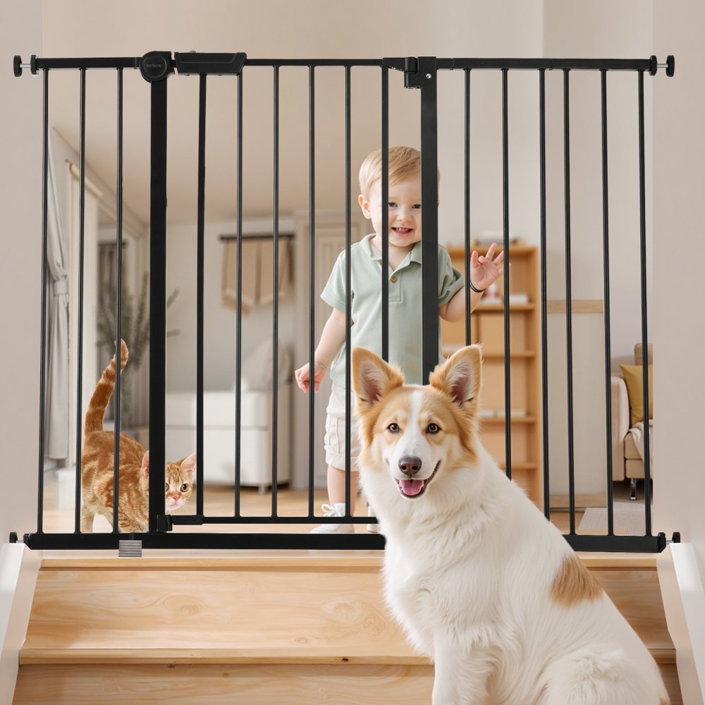 VEVOR Baby Gate, 26-48 Inches Adjustable Width, 36 Inches High Dog Gate, Easy Step Walk Thru, for Child Pet Security, Pressure Mount Kit, Wall Cups, One-Hand Open, for Stairs and Doorways, Black
