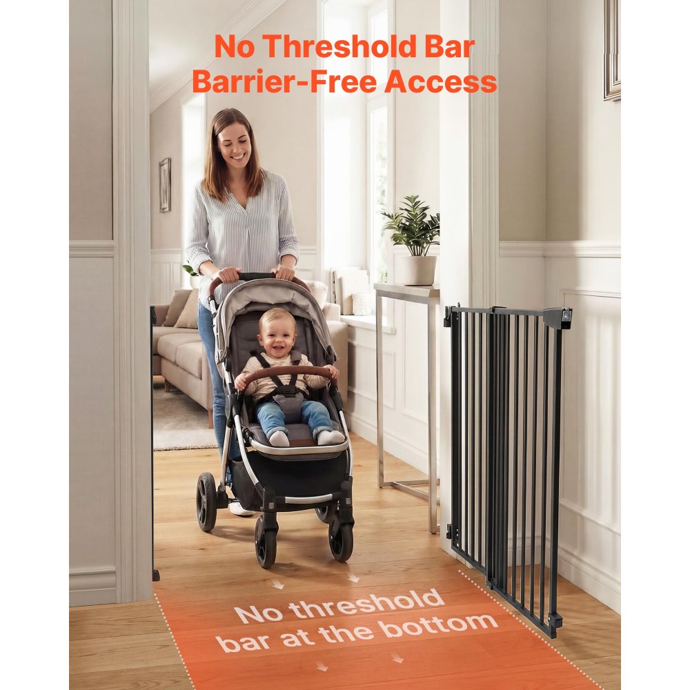 VEVOR Baby Gate for Stairs, 28-43 in Adjustable Width, 36 in High Dog Gate, No Bottom Bar, One-Handed Operation, Easy Drilling Installation with Hardware Kit, for Stairs, Doorways, and House, Black
