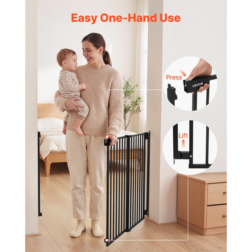 VEVOR Baby Gate for Stairs, 28-43 in Adjustable Width, 36 in High Dog Gate, No Bottom Bar, One-Handed Operation, Easy Drilling Installation with Hardware Kit, for Stairs, Doorways, and House, Black