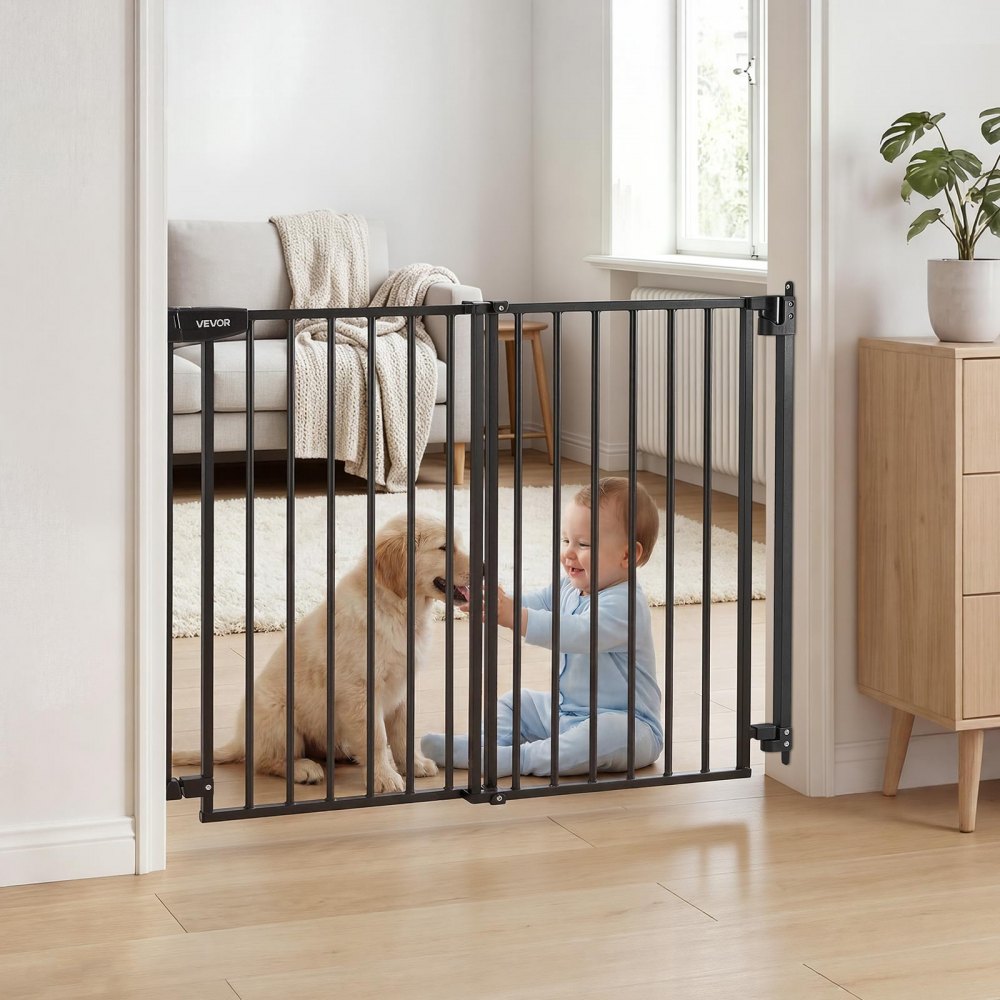 VEVOR Baby Gate for Stairs, 28-43 in Adjustable Width, 36 in High Dog Gate, No Bottom Bar, One-Handed Operation, Easy Drilling Installation with Hardware Kit, for Stairs, Doorways, and House, Black