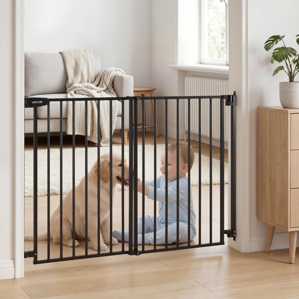 VEVOR Baby Gate for Stairs, 31-48 in Adjustable Width, 36 in High Dog Gate, No Bottom Bar, One-Handed Operation, Easy Drilling Installation with Hardware Kit, for Stairs, Doorways, and House, Black