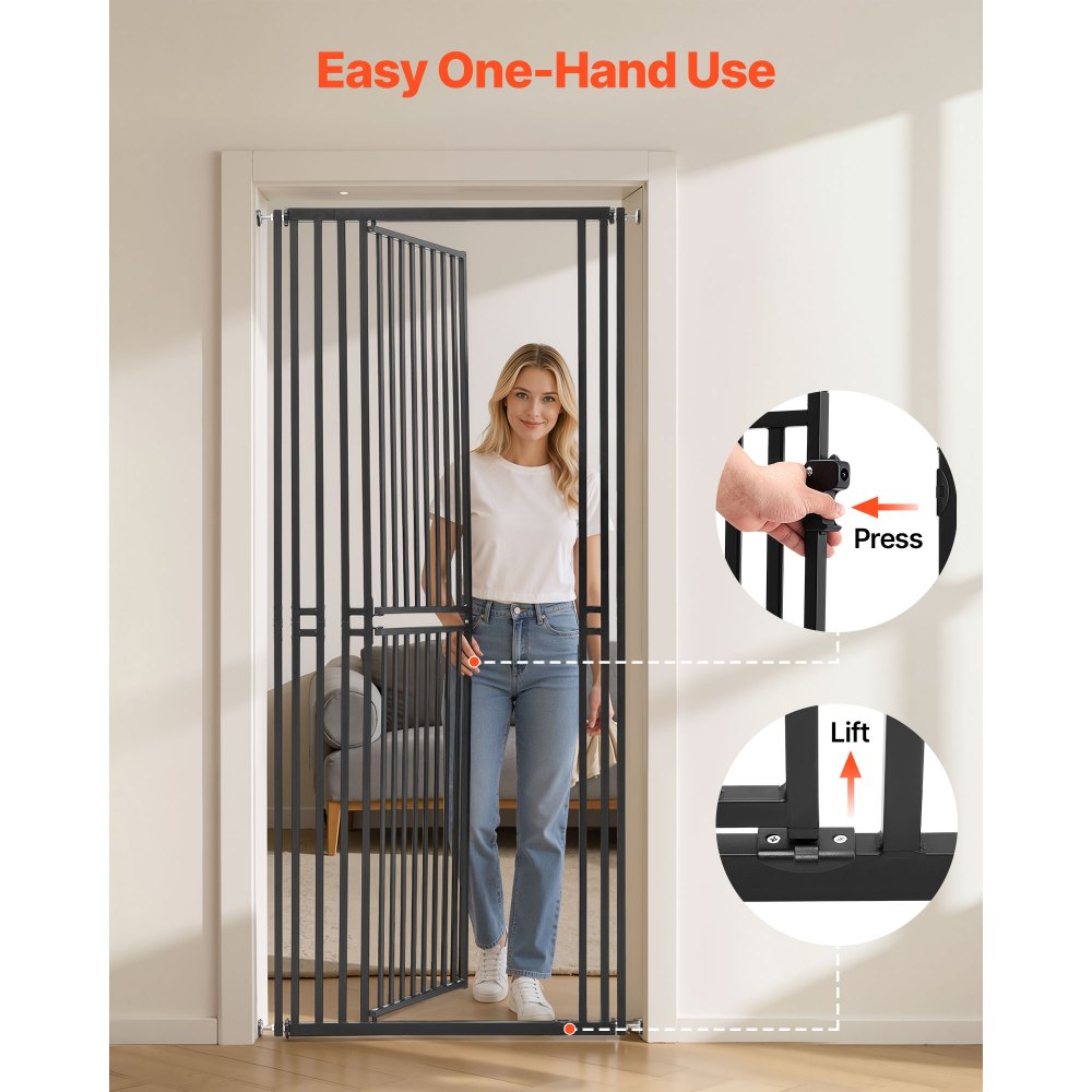 VEVOR Extra Tall Pet Gate for Cats, 28-34 in Adjustable Width, 78.7 in High Dog Gate, with Pressure Mount Kit and Wall Mount Kit, 1.2 in Narrow Bar Spacing, for Stairs, Doorways, and House, White