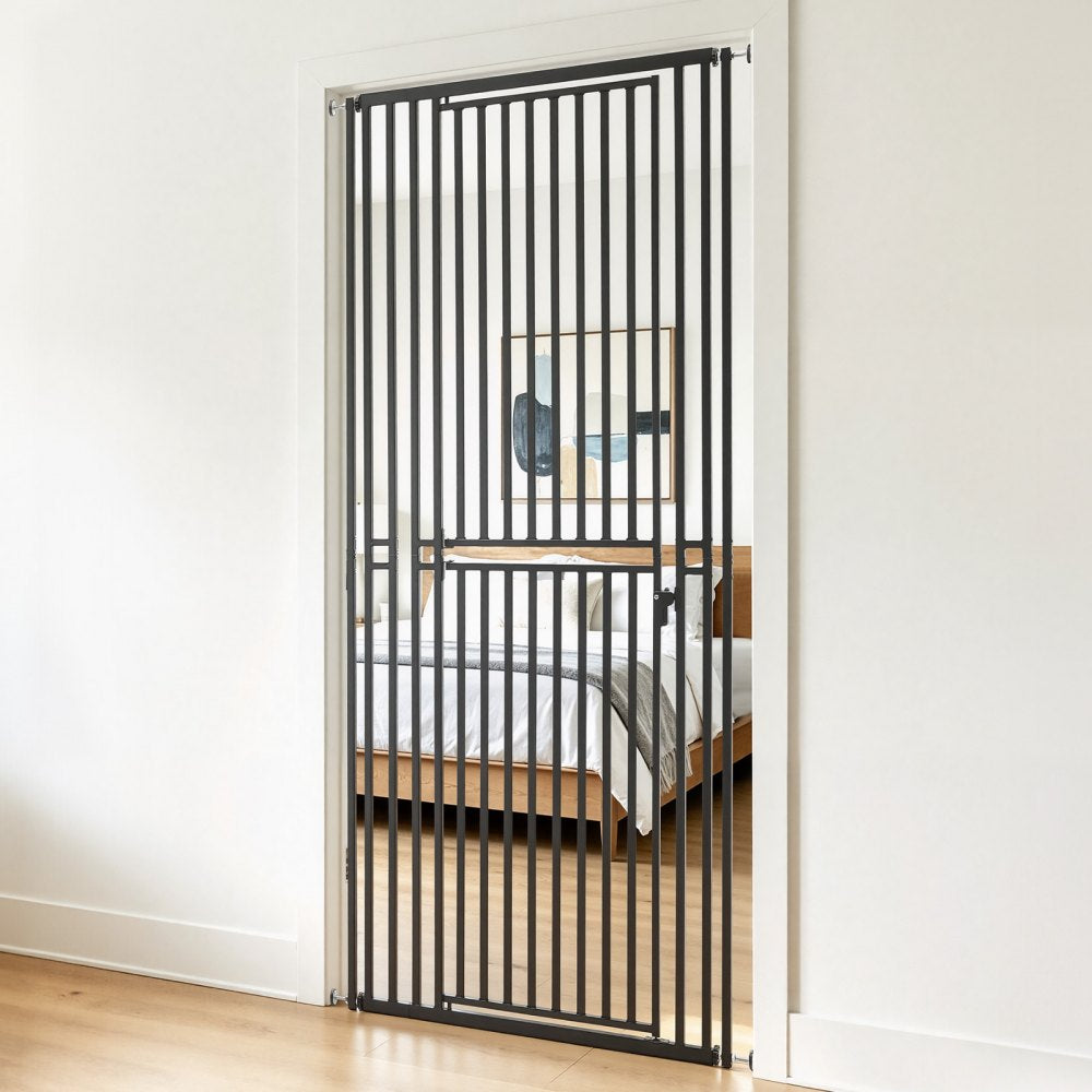 VEVOR Extra Tall Pet Gate for Cats, 28-34 in Adjustable Width, 78.7 in High Dog Gate, with Pressure Mount Kit and Wall Mount Kit, 1.2 in Narrow Bar Spacing, for Stairs, Doorways, and House, White