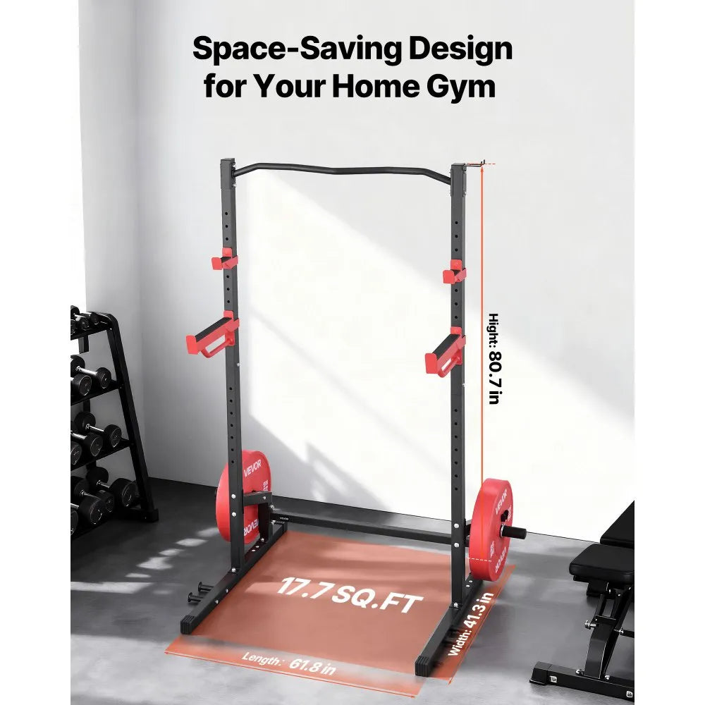 VEVOR Power Cage Squat Rack, Multifunctional Power Rack Home Gym, 1000LBS Strength Training Workout Equipment with 4 Band Pegs, Adjustable J-Hooks & Safety Bars for Barbell Squat Bench Press Pull-Up