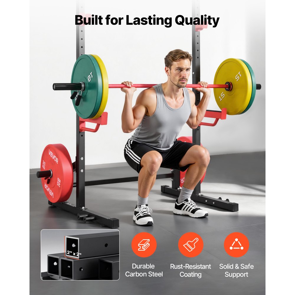VEVOR Power Cage Squat Rack, Multifunctional Power Rack Home Gym, 1000LBS Strength Training Workout Equipment with 4 Band Pegs, Adjustable J-Hooks & Safety Bars for Barbell Squat Bench Press Pull-Up