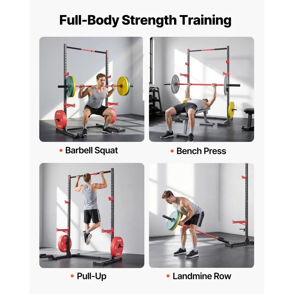 VEVOR Power Cage Rack, Multifunctional Squat Rack for Home Gym, Width-Adjustable Workout Strength Training Equipment with 6 Band Pegs, Landmine Attachment & Safety Bars for Bench Press Squats Pull-Up