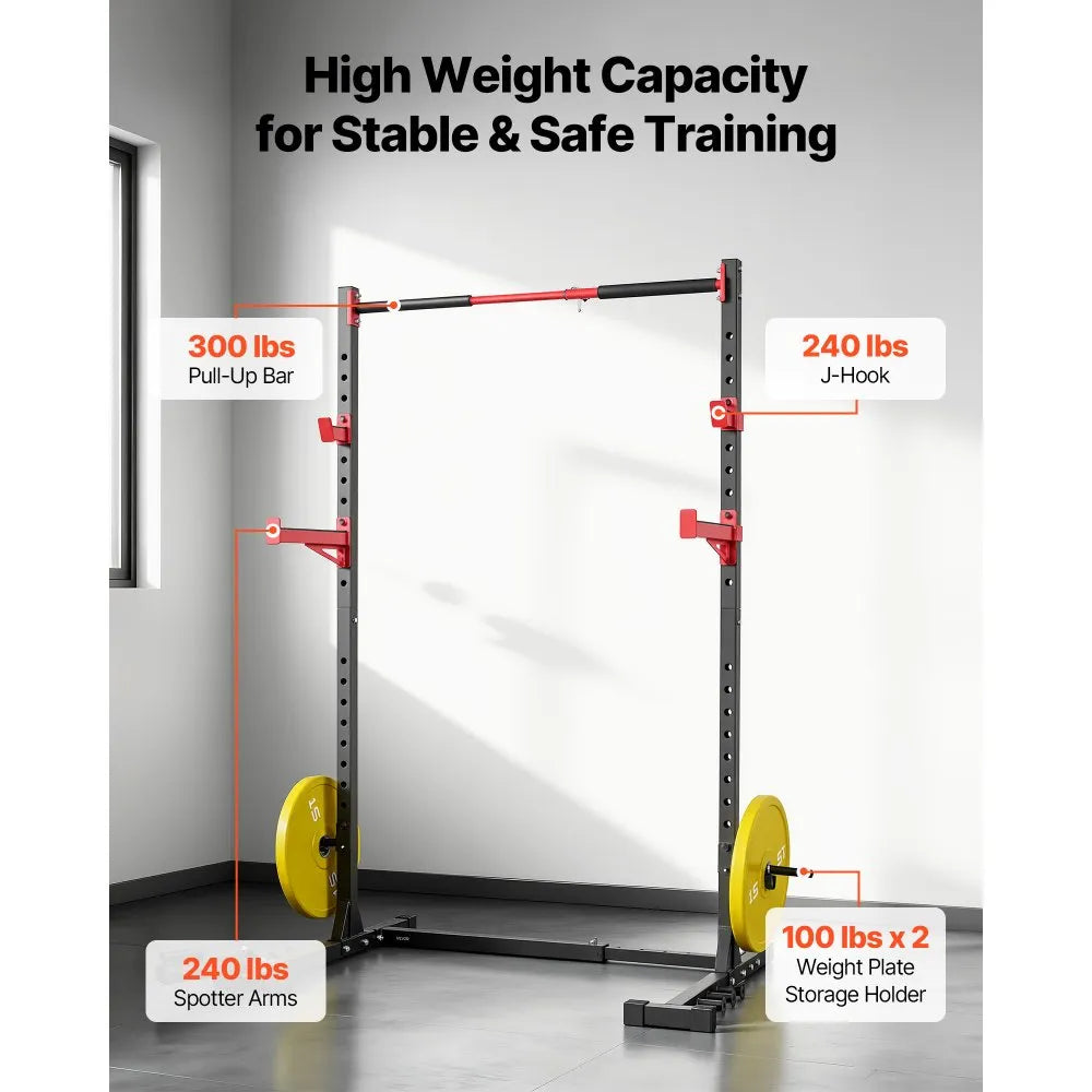 VEVOR Power Cage Rack, Multifunctional Squat Rack for Home Gym, Width-Adjustable Workout Strength Training Equipment with 6 Band Pegs, Landmine Attachment & Safety Bars for Bench Press Squats Pull-Up