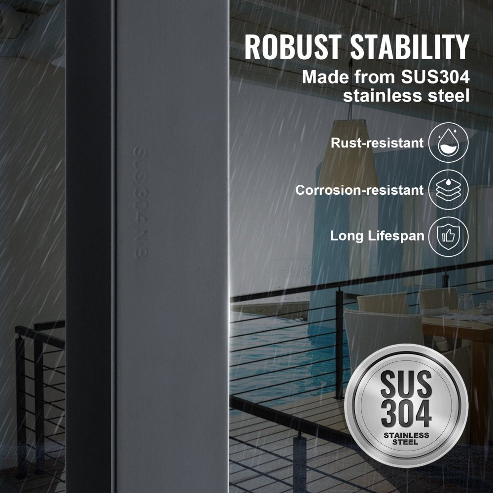VEVOR Cable Railing Post, 42" x 2" x 2" Steel Level Deck Railing Post Without Holes, SUS304 Stainless Steel Cable Rail Post, Stair Handrail Post with Horizontal and Curved Bracket, 1-Pack, Black