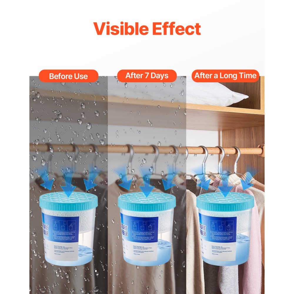 VEVOR Moisture Absorber Bucket, 2 Packs 16.2 oz Hi-Capacity Moisture Absorber Bucket with 800ml Storage Area & Reusable Outer Bucket for Long-Term Use, Fragrance Free Moisture Absorber for Fresher Air