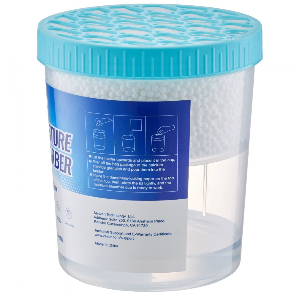 VEVOR Moisture Absorber Bucket, 2 Packs 16.2 oz Hi-Capacity Moisture Absorber Bucket with 800ml Storage Area & Reusable Outer Bucket for Long-Term Use, Fragrance Free Moisture Absorber for Fresher Air