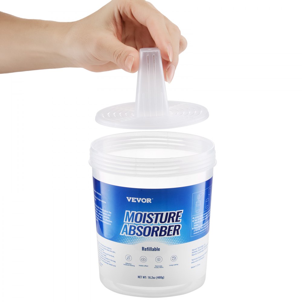 VEVOR Moisture Absorber Bucket, 2 Packs 16.2 oz Hi-Capacity Moisture Absorber Bucket with 800ml Storage Area & Reusable Outer Bucket for Long-Term Use, Fragrance Free Moisture Absorber for Fresher Air