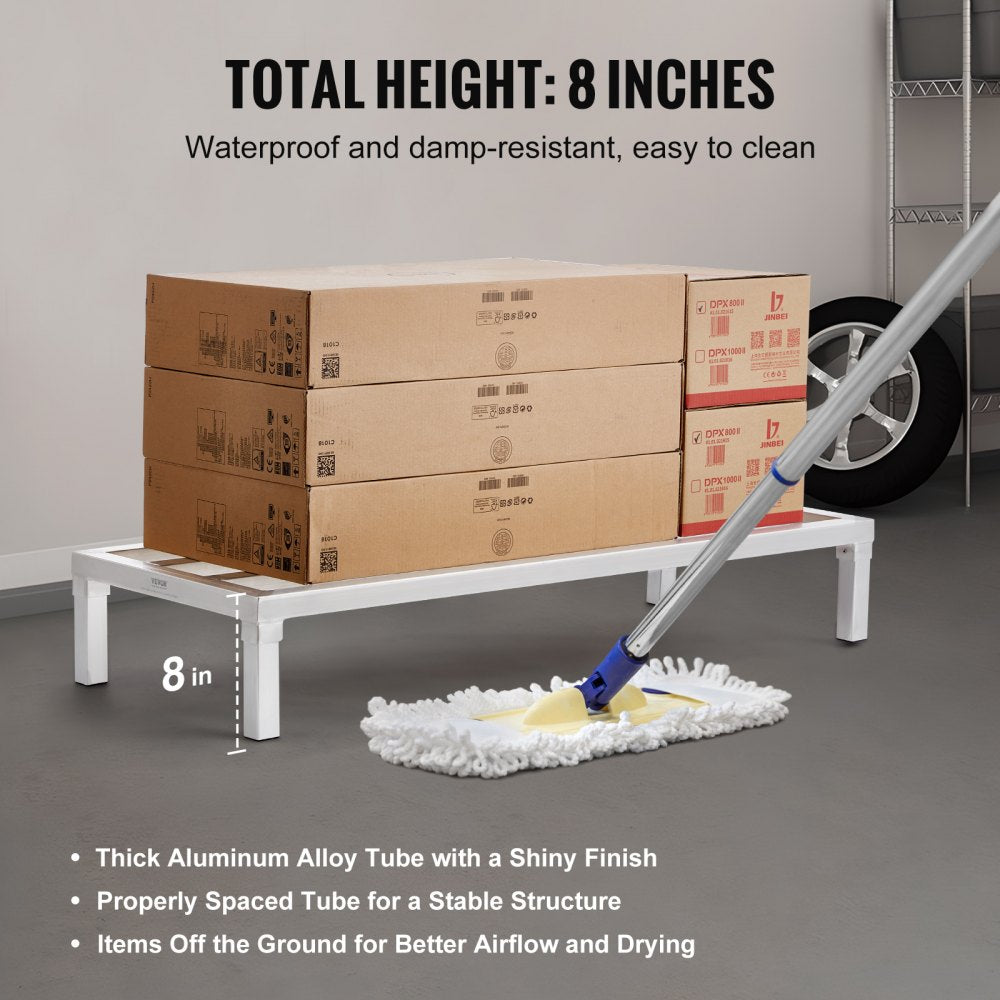 VEVOR Aluminum Dunnage Rack, 48” x 20” Commercial Food Floor Rack, 8” Off the Floor, 1800 lbs Capacity All-Welded Aluminum Storage Rack, for Storage in Restaurants, Kitchens, Garages and Vehicles