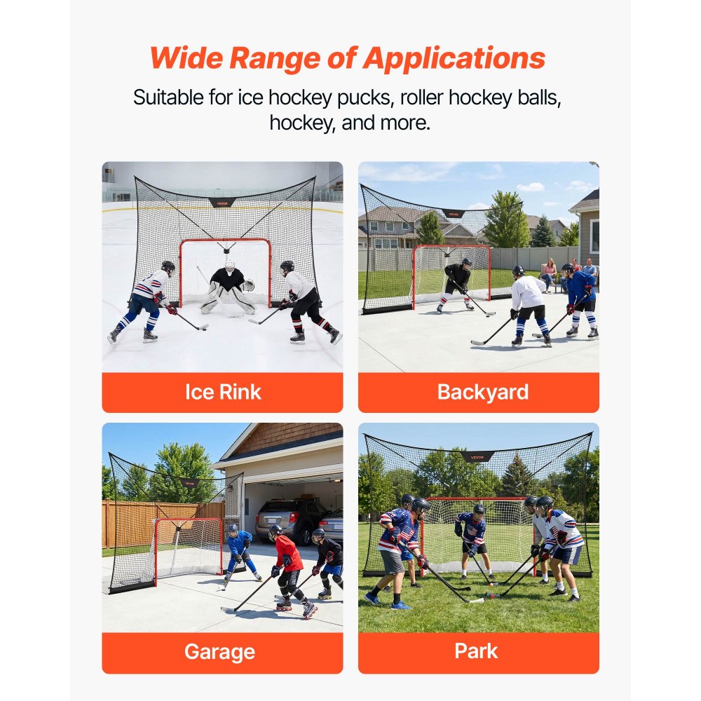 VEVOR Hockey Net Backstop, 12x7 ft Durable Hockey Goal Backstop Net with Extended Coverage, Lightweight and Portable Backyard Training Equipment, Easy Assembly, for Youth Adult (NET ONLY)