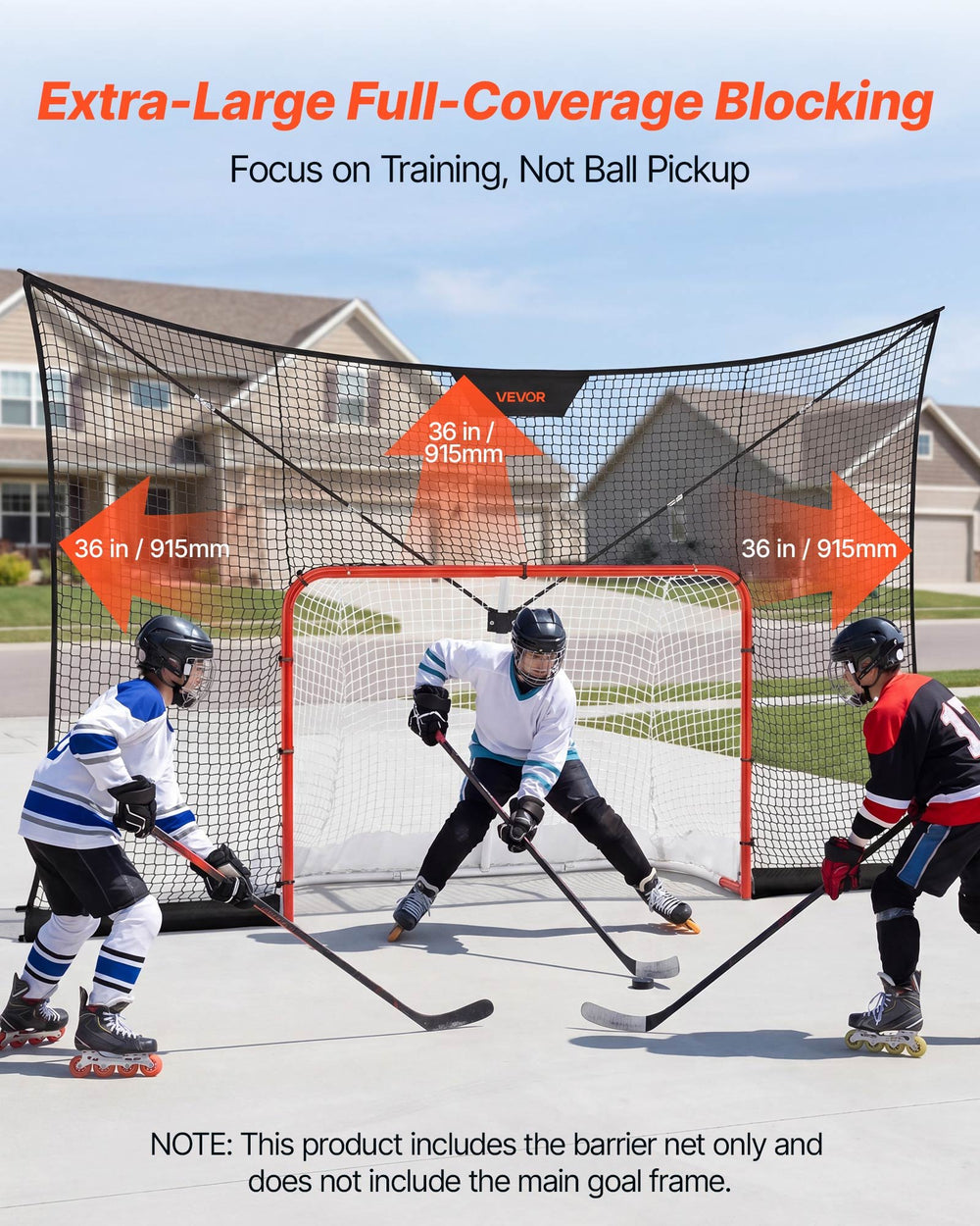 VEVOR Hockey Net Backstop, 12x7 ft Durable Hockey Goal Backstop Net with Extended Coverage, Lightweight and Portable Backyard Training Equipment, Easy Assembly, for Youth Adult (NET ONLY)
