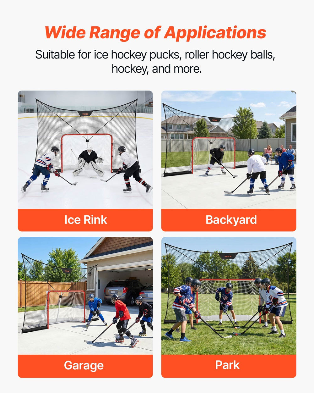 VEVOR Hockey Net Backstop, 12x7 ft Durable Hockey Goal Backstop Net with Extended Coverage, Lightweight and Portable Backyard Training Equipment, Easy Assembly, for Youth Adult (NET ONLY)