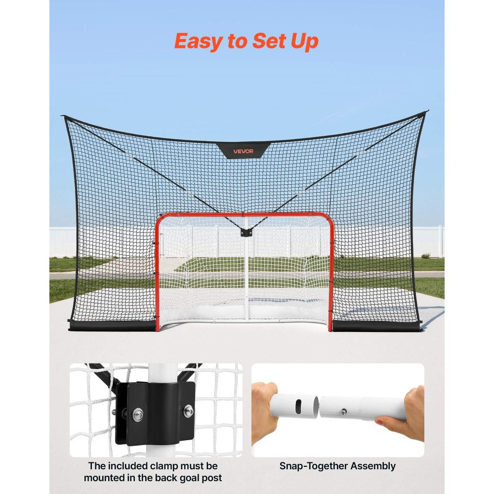 VEVOR Hockey Goal Goal and Backstop Net Set, 12x7 ft Durable Hockey Net with Extended Coverage, Lightweight Portable Complete Training Accessory Set, Easy Assembly, for Youth and Adults