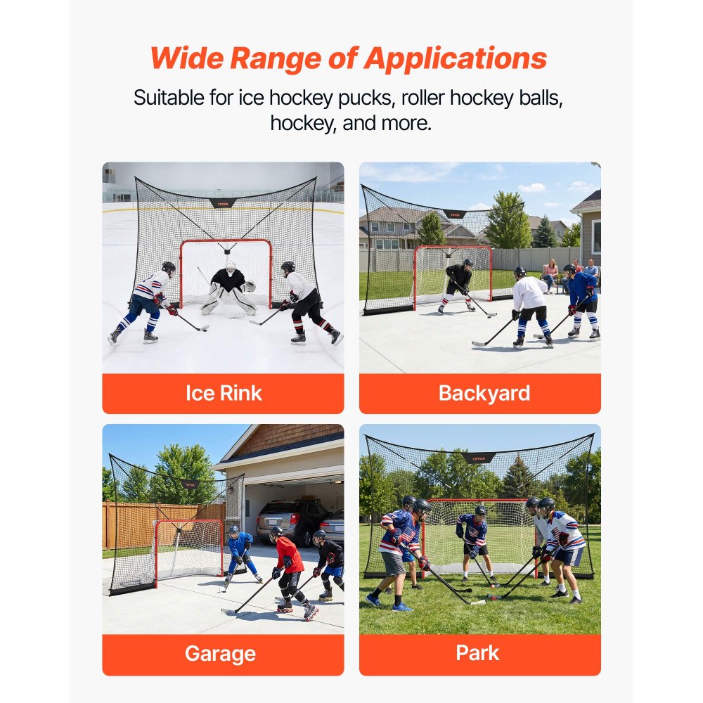 VEVOR Hockey Goal Goal and Backstop Net Set, 12x7 ft Durable Hockey Net with Extended Coverage, Lightweight Portable Complete Training Accessory Set, Easy Assembly, for Youth and Adults