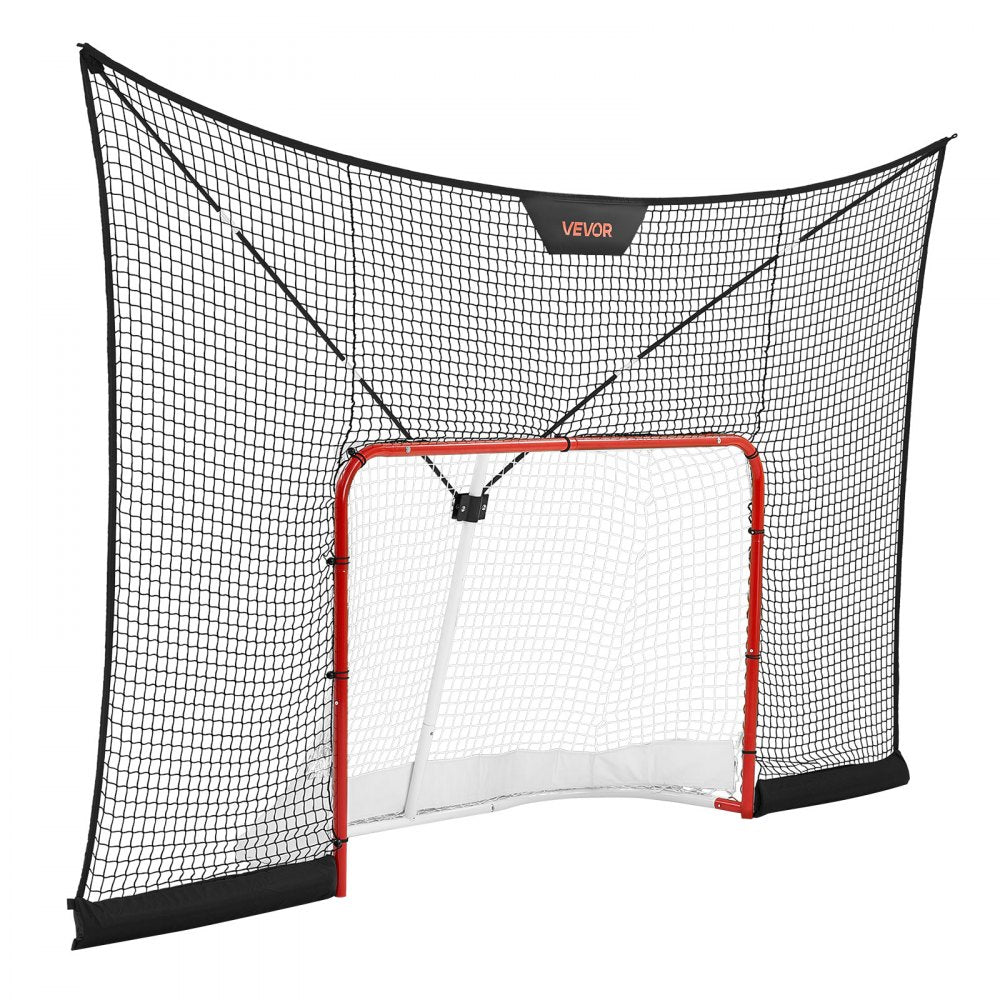 VEVOR Hockey Goal Goal and Backstop Net Set, 12x7 ft Durable Hockey Net with Extended Coverage, Lightweight Portable Complete Training Accessory Set, Easy Assembly, for Youth and Adults