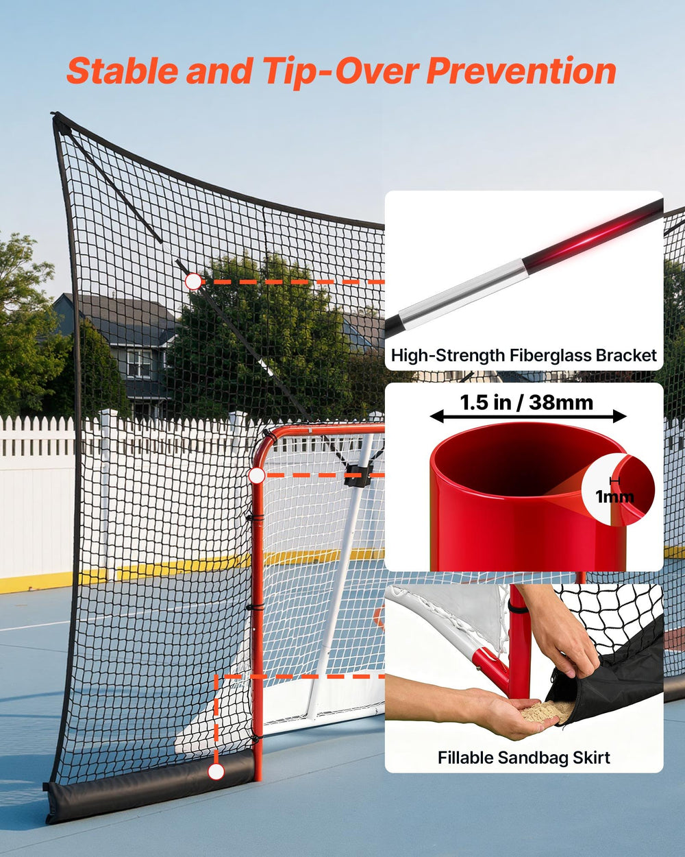 VEVOR Hockey Goal Goal and Backstop Net Set, 12x7 ft Durable Hockey Net with Extended Coverage, Lightweight Portable Complete Training Accessory Set, Easy Assembly, for Youth and Adults
