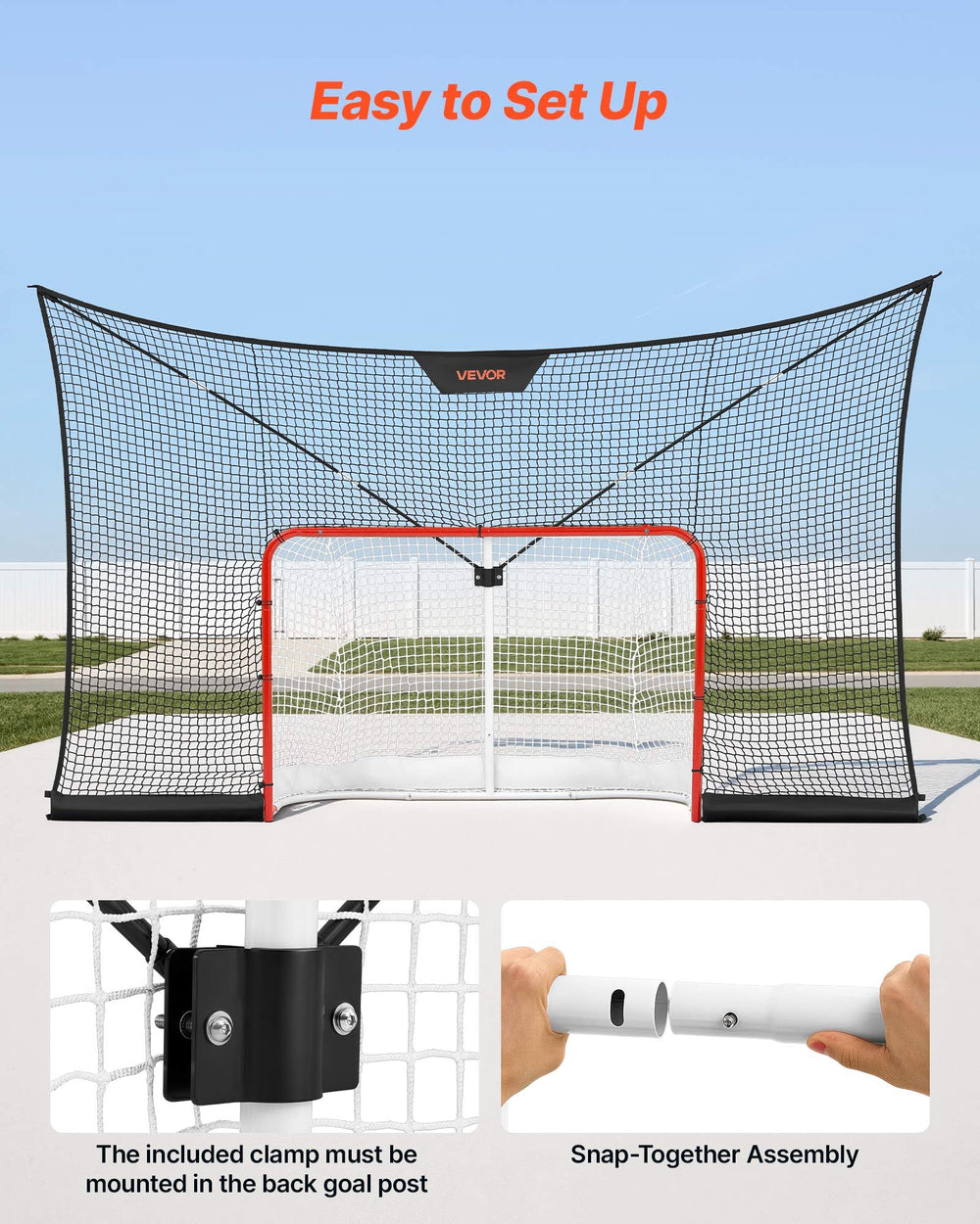 VEVOR Hockey Goal Goal and Backstop Net Set, 12x7 ft Durable Hockey Net with Extended Coverage, Lightweight Portable Complete Training Accessory Set, Easy Assembly, for Youth and Adults