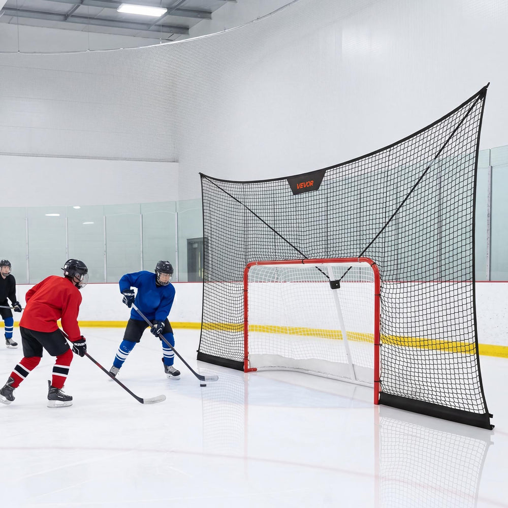 VEVOR Hockey Goal Goal and Backstop Net Set, 12x7 ft Durable Hockey Net with Extended Coverage, Lightweight Portable Complete Training Accessory Set, Easy Assembly, for Youth and Adults