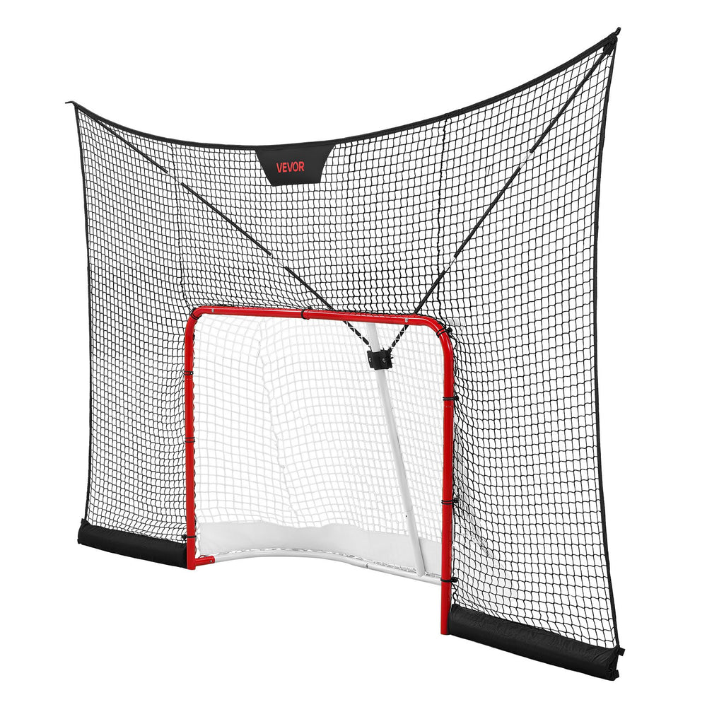 VEVOR Hockey Goal Goal and Backstop Net Set, 12x7 ft Durable Hockey Net with Extended Coverage, Lightweight Portable Complete Training Accessory Set, Easy Assembly, for Youth and Adults