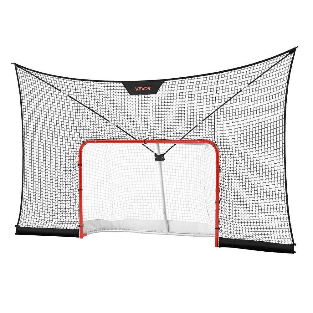 VEVOR Hockey Goal Goal and Backstop Net Set, 12x7 ft Durable Hockey Net with Extended Coverage, Lightweight Portable Complete Training Accessory Set, Easy Assembly, for Youth and Adults