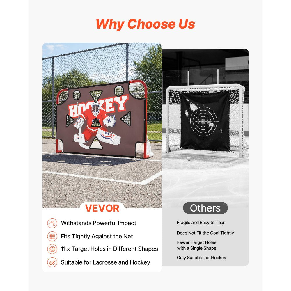 VEVOR Street Hockey Goalie Shooting Target, Shooter Tutor Ice Hockey Goal Practice Target, Tear-proof Premium Net with 11 Hole, Easy Attach Targets, Training Equipment for Practicing Shooting Accuracy