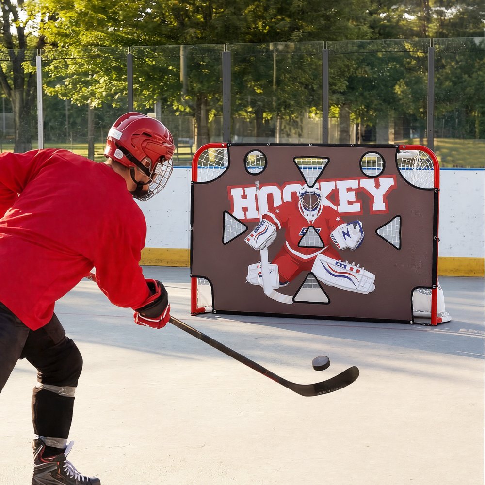 VEVOR Street Hockey Goalie Shooting Target, Shooter Tutor Ice Hockey Goal Practice Target, Tear-proof Premium Net with 11 Hole, Easy Attach Targets, Training Equipment for Practicing Shooting Accuracy