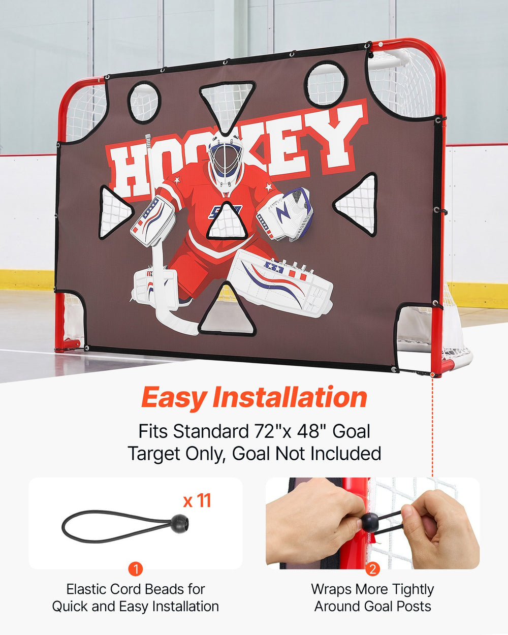 VEVOR Street Hockey Goalie Shooting Target, Shooter Tutor Ice Hockey Goal Practice Target, Tear-proof Premium Net with 11 Hole, Easy Attach Targets, Training Equipment for Practicing Shooting Accuracy
