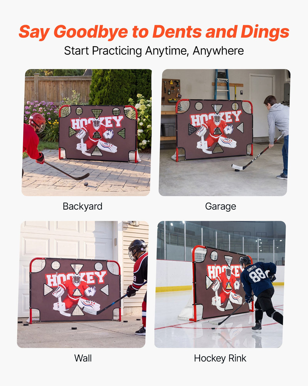 VEVOR Street Hockey Goalie Shooting Target, Shooter Tutor Ice Hockey Goal Practice Target, Tear-proof Premium Net with 11 Hole, Easy Attach Targets, Training Equipment for Practicing Shooting Accuracy