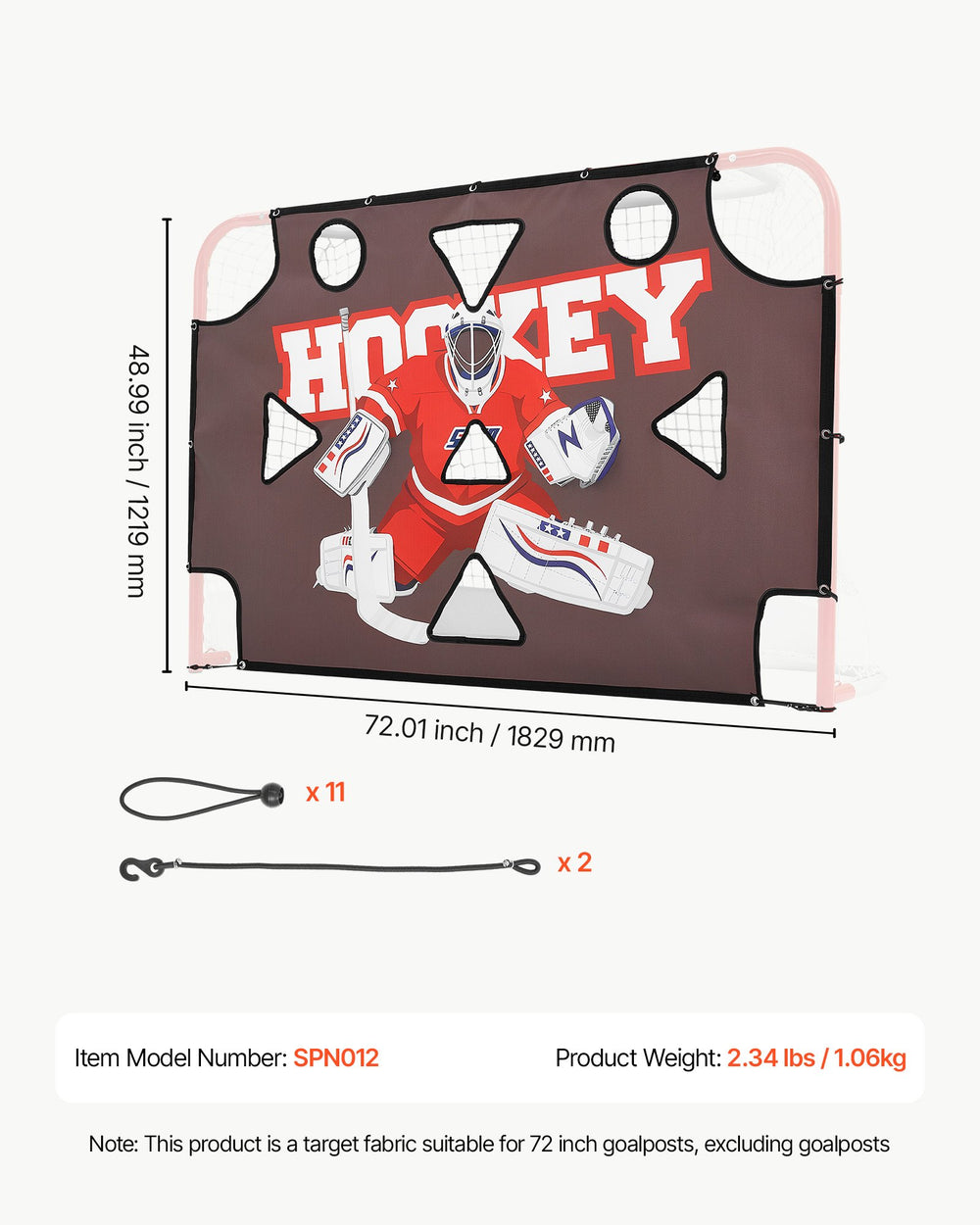 VEVOR Street Hockey Goalie Shooting Target, Shooter Tutor Ice Hockey Goal Practice Target, Tear-proof Premium Net with 11 Hole, Easy Attach Targets, Training Equipment for Practicing Shooting Accuracy