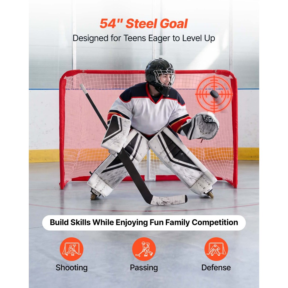 VEVOR Street Hockey Goal, Heavy-Duty Steel Street + Roller Hockey Nets, Durable Hockey Net for Indoor Outdoor Use, Lightweight Portable Training, Easy Assembly for Backyard Park Garage, 55.9 x 44.5 in