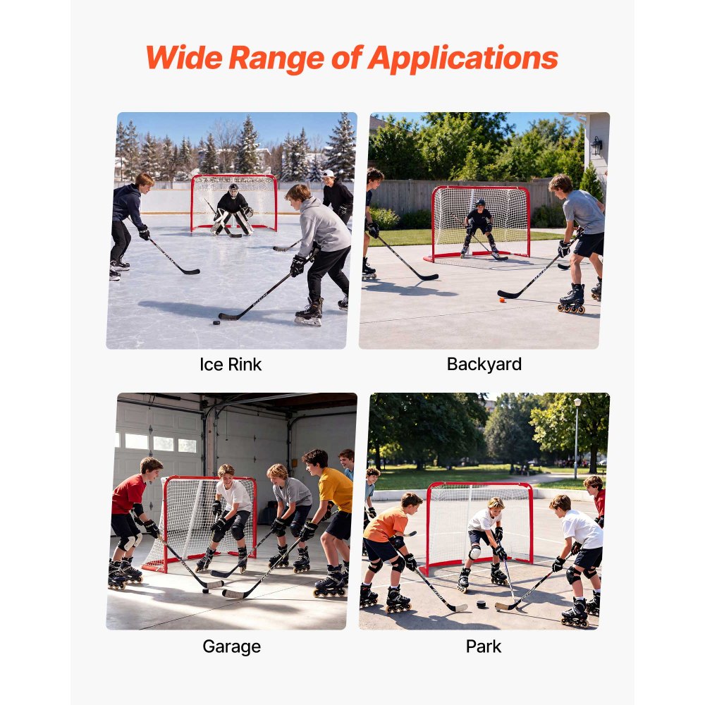 VEVOR Street Hockey Goal, Heavy-Duty Steel Street + Roller Hockey Nets, Durable Hockey Net for Indoor Outdoor Use, Lightweight Portable Training, Easy Assembly for Backyard Park Garage, 55.9 x 44.5 in