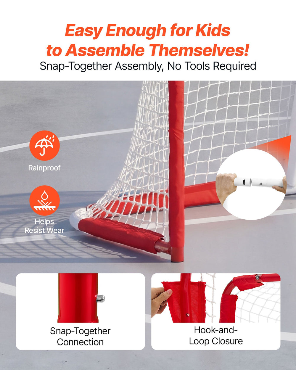VEVOR Street Hockey Goal, Heavy-Duty Steel Street + Roller Hockey Nets, Durable Hockey Net for Indoor Outdoor Use, Lightweight Portable Training, Easy Assembly for Backyard Park Garage, 55.9 x 44.5 in