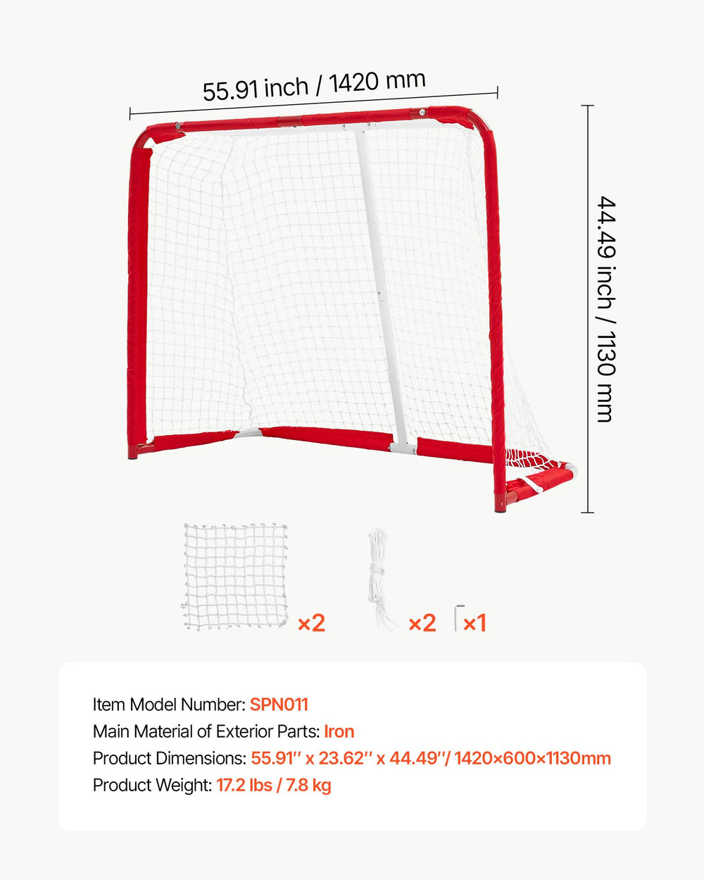 VEVOR Street Hockey Goal, Heavy-Duty Steel Street + Roller Hockey Nets, Durable Hockey Net for Indoor Outdoor Use, Lightweight Portable Training, Easy Assembly for Backyard Park Garage, 55.9 x 44.5 in