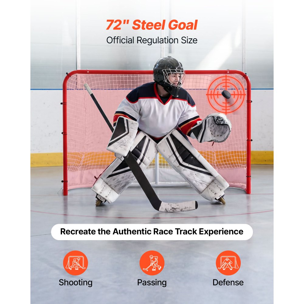 VEVOR Street Hockey Goal, Heavy-Duty Steel Street + Roller Hockey Nets, Durable Hockey Net for Indoor Outdoor Use, Lightweight Portable Training, Easy Assembly for Backyard Park Garage, 72 x 48 in