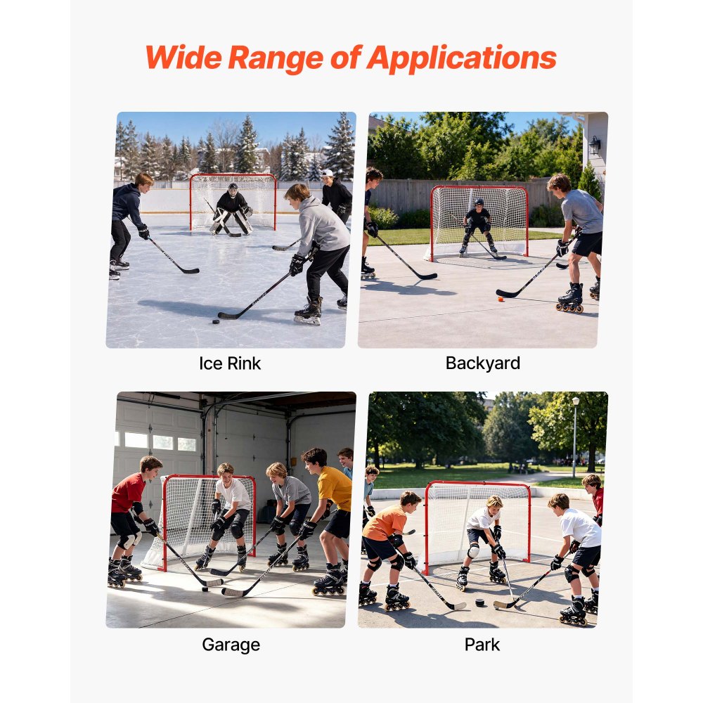 VEVOR Street Hockey Goal, Heavy-Duty Steel Street + Roller Hockey Nets, Durable Hockey Net for Indoor Outdoor Use, Lightweight Portable Training, Easy Assembly for Backyard Park Garage, 72 x 48 in