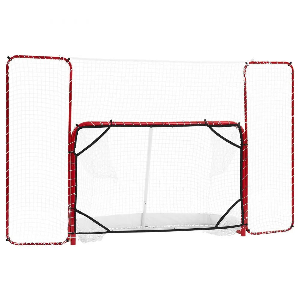 VEVOR Hockey Goal with Backstop and Targets, 10x6FT Street Steel Hockey Goal Set, Pro Lightweight and Portable Training Equipment, Durable Net for Indoor & Outdoor Use, Easy Assembly, White/Red