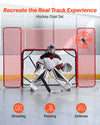 VEVOR Hockey Goal with Backstop and Targets, 10x6FT Street Steel Hockey Goal Set, Pro Lightweight and Portable Training Equipment, Durable Net for Indoor & Outdoor Use, Easy Assembly, White/Red