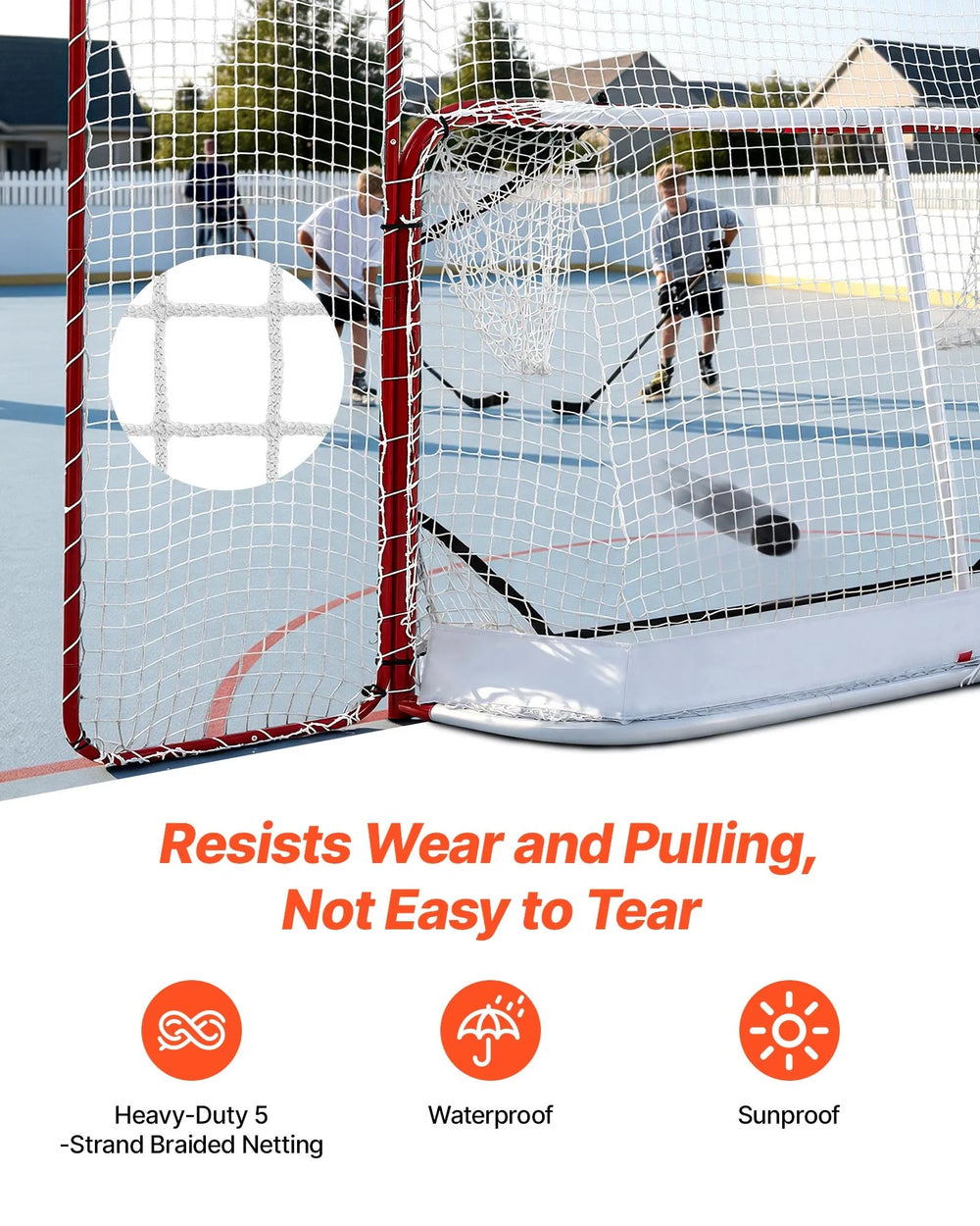 VEVOR Hockey Goal with Backstop and Targets, 10x6FT Street Steel Hockey Goal Set, Pro Lightweight and Portable Training Equipment, Durable Net for Indoor & Outdoor Use, Easy Assembly, White/Red