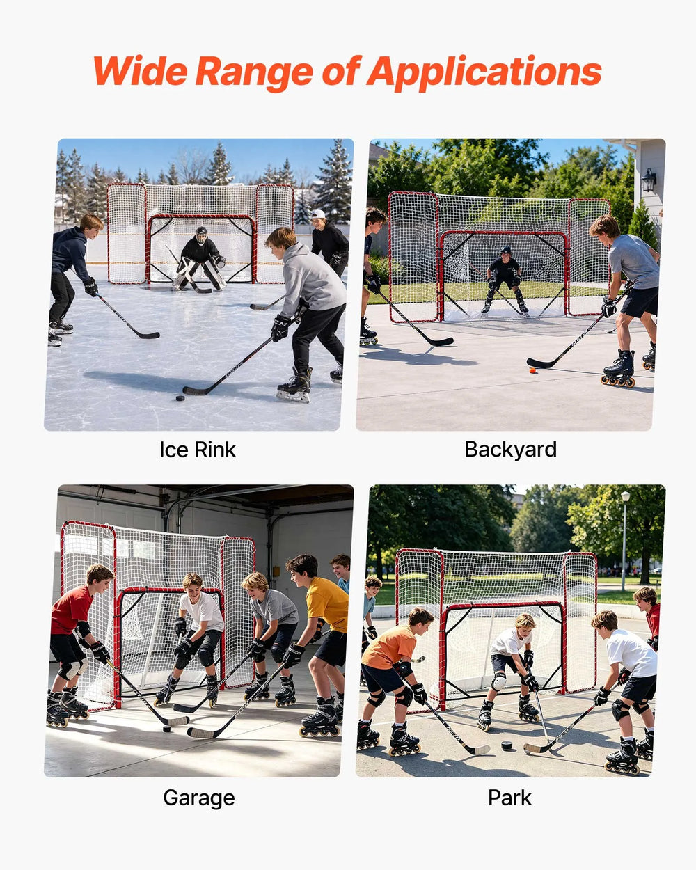 VEVOR Hockey Goal with Backstop and Targets, 10x6FT Street Steel Hockey Goal Set, Pro Lightweight and Portable Training Equipment, Durable Net for Indoor & Outdoor Use, Easy Assembly, White/Red