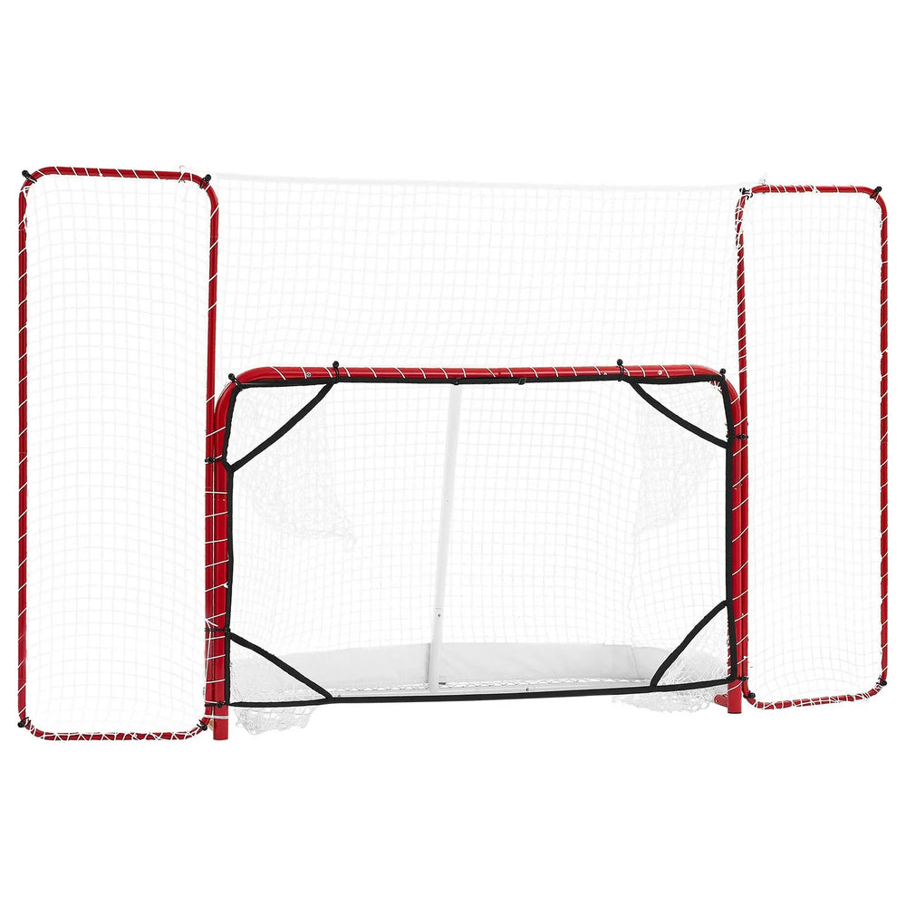 VEVOR Hockey Goal with Backstop and Targets, 10x6FT Street Steel Hockey Goal Set, Pro Lightweight and Portable Training Equipment, Durable Net for Indoor & Outdoor Use, Easy Assembly, White/Red